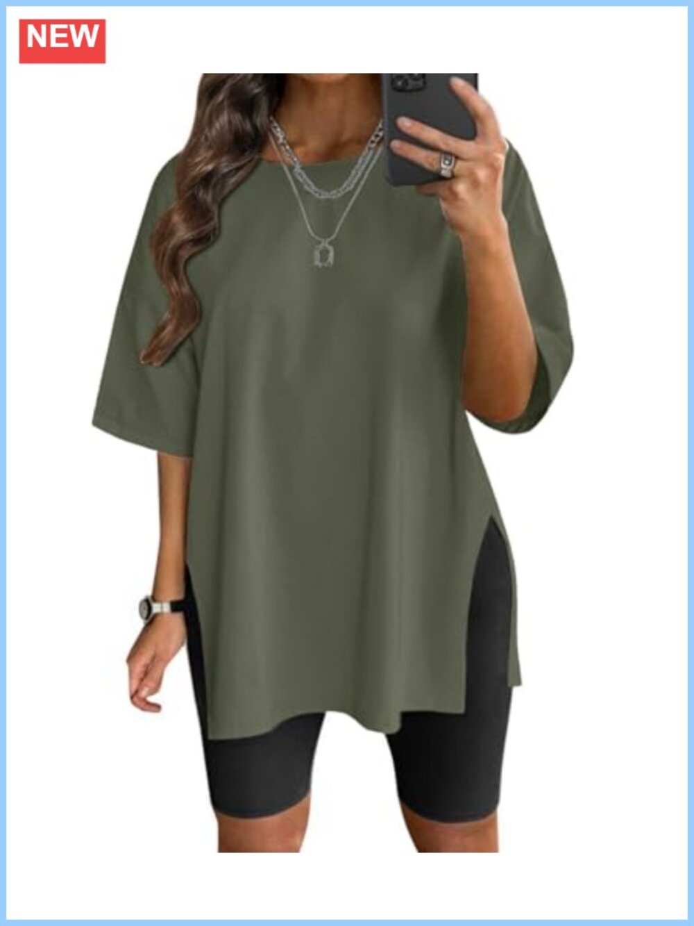 Plus Size Cotton Blend Oversized T-Shirt Women Short Sleeve Crew Neck Side
